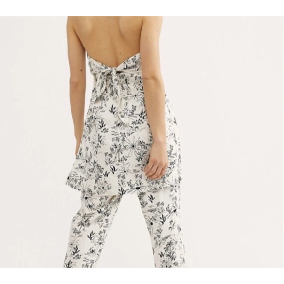 Free People Linen Blend Tunic Top This is Love Smocked Bow Strapless Tropical L - Picture 3 of 16